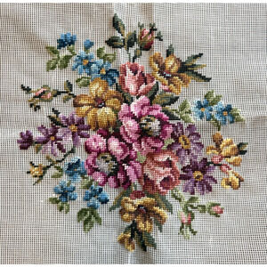 Vintage Preworked Decorator Needlepoint Canvas Floral Bouquet Bunch Design 12x12